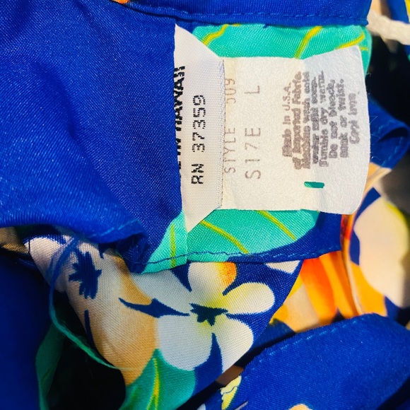 Vintage Blue Hawaiian Print Ruffle Wrap Dress Made in Hawaii Size L - Picture 11 of 11